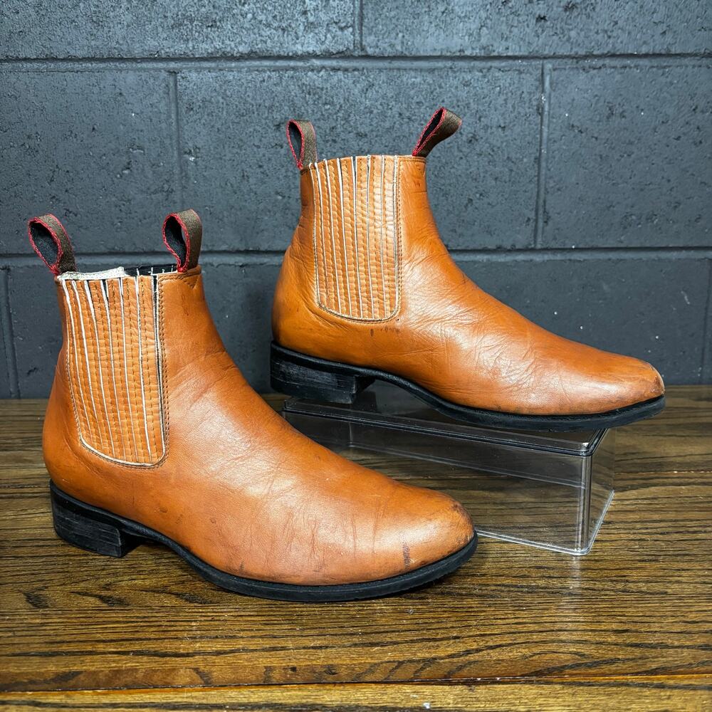 Men’s Brown Leather Chelsea Boots Vibram Sole Western Cowboy Ankle Size 12